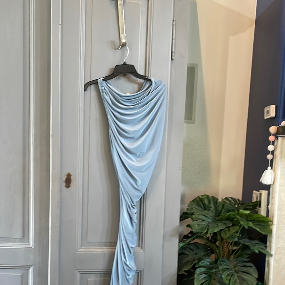 Elegant Light Blue Draped Dress